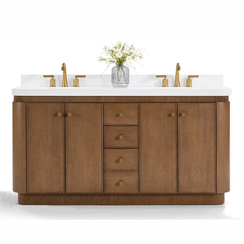 Aston 72 inch Bath Vanity Set in Chestnut Oak Finish with Alpine White Quartz Top image number 0