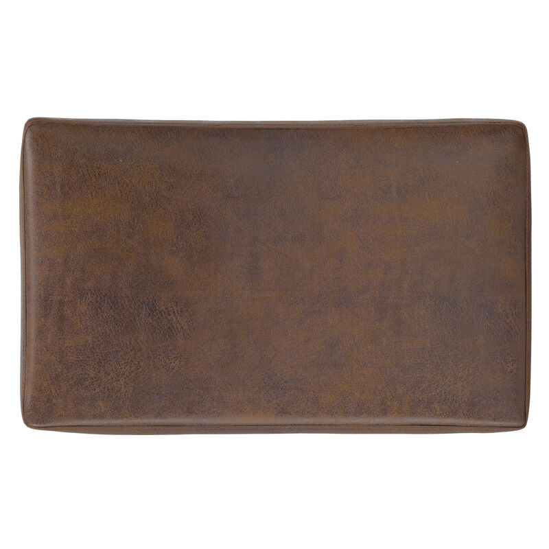 Shiloh 26 inch Wide Transitional Contemporary Small Storage Ottoman in Distressed Chestnut Brown Vegan Faux Leather, Assembled image number 4