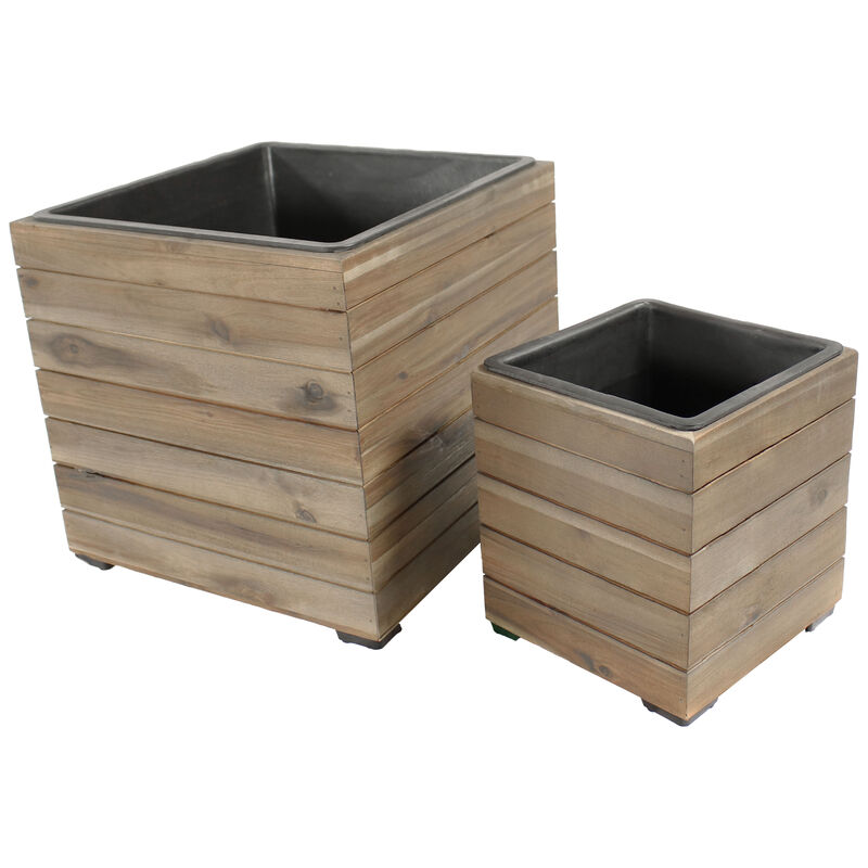 Sunnydaze 2-Piece Acacia Square Planter Boxes with Liners