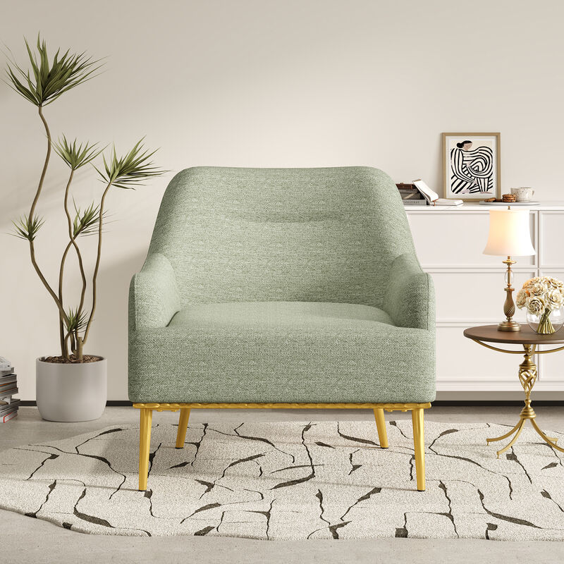 Merax Modern Curved Chenille Accent Chair with Gold Metal Legs image number 2