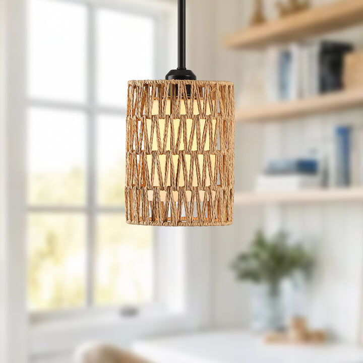 15" Modern Boho Rattan Mini Pendant Light