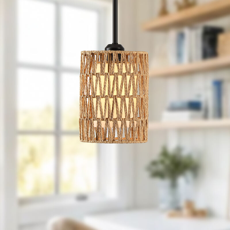 15" Modern Boho Rattan Mini Pendant Light image number 1