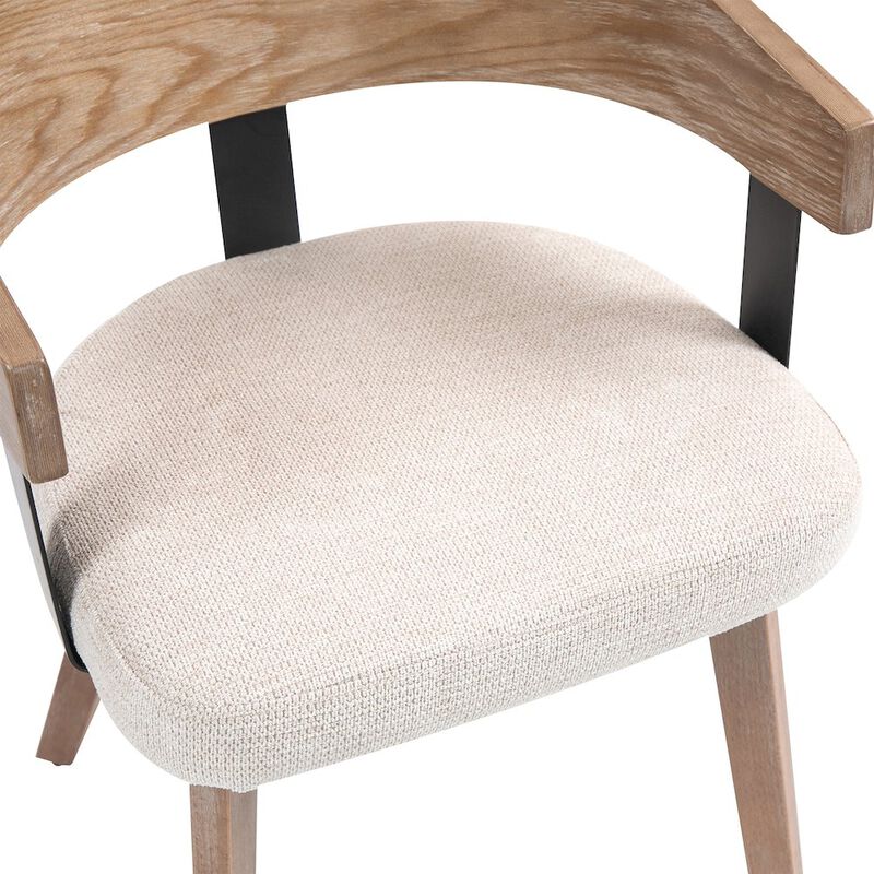 Glamour Home Set of 2 Beck Beige Linen Fabric Dining Chair Natural Wood Backrest and Legs