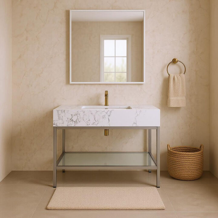 Meridian Furniture Marmo White Engineered Marble Bathroom Vanity