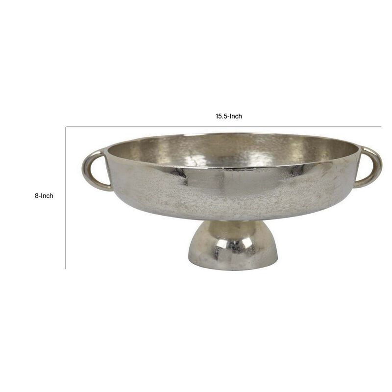 16 Inch Tabletop Decorative Bowl with a Pedestal Footed Base, Silver - Benzara