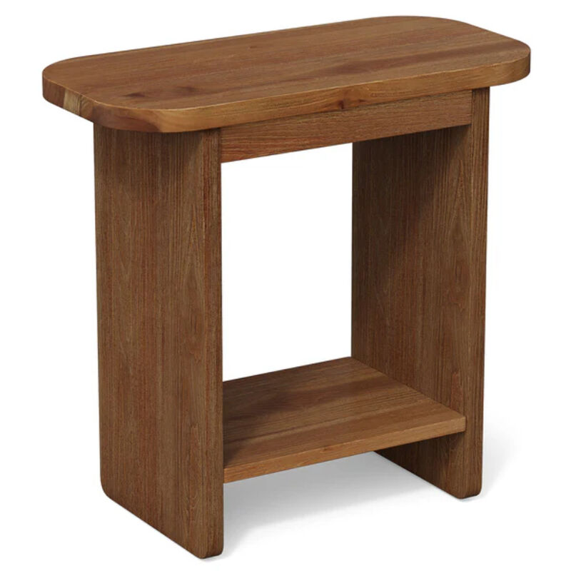2-Tier H-Shaped Side Table, Solid Wood End Table with Storage Shelf image number 0