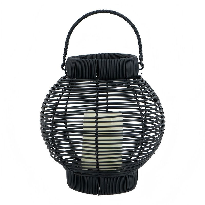 Clihome 8.7x8.7x9.8" Black Poly Rattan Lantern With White LED Candle