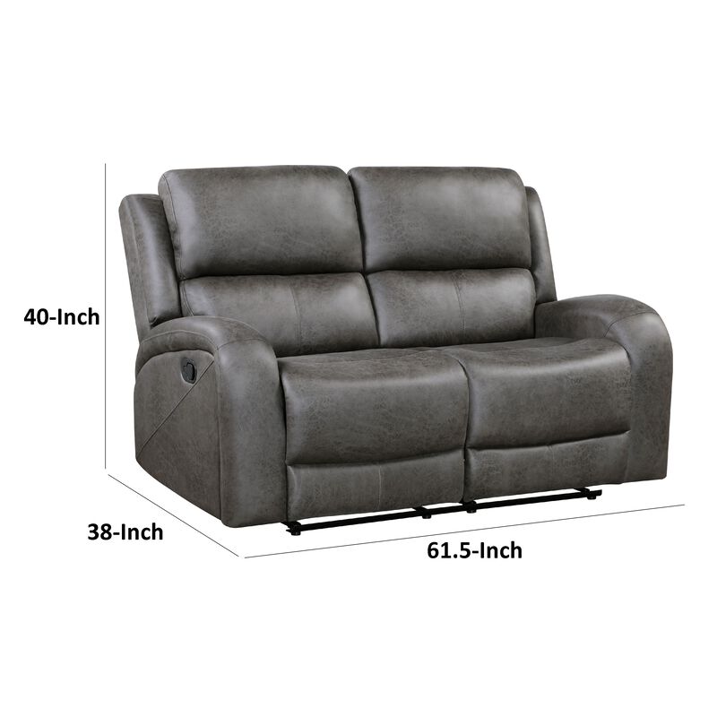 Patsy Manual Recliner Loveseat, Gray Polished Microfiber, 62 Inch - Benzara