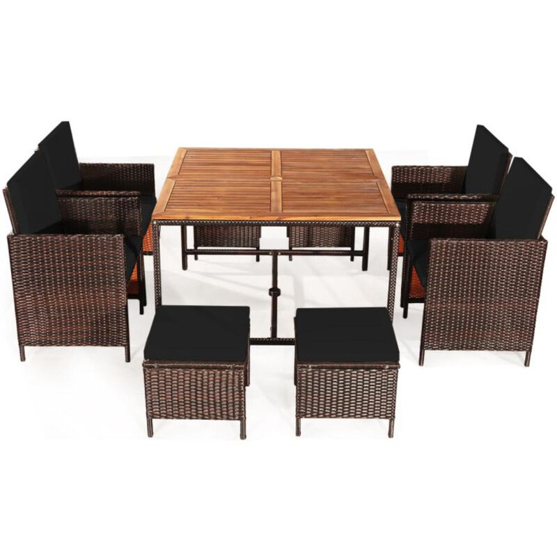 Hivvago 9 Pieces Patio Rattan Dining Cushioned Chairs Set