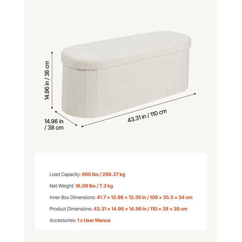 Teddy Fleece Storage Ottoman Bench with Folding Design for Bedroom Entryway image number 2