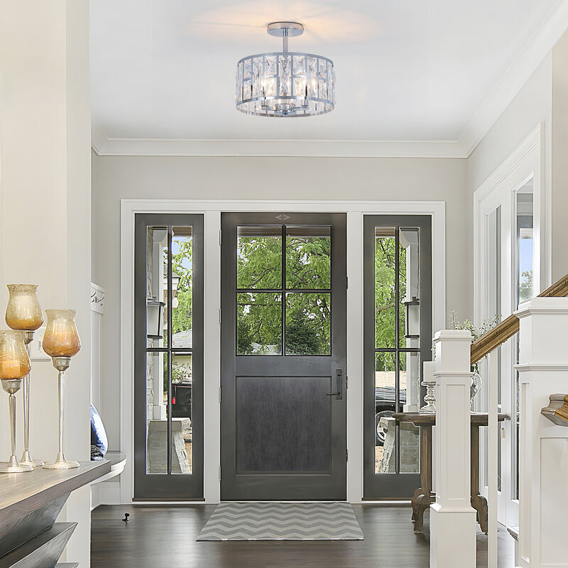 12 in. Modern Glam 3-Light Polished Chrome Semi-Flush Mount Ceiling Light with Clear K9 Crystal image number 5