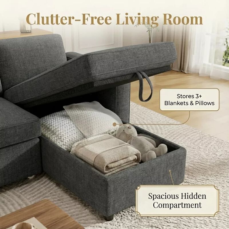 81" Sleeper Sofa Bed, 2 in 1 Pull Out Couch, Sectional Sofa with Reversible Storage, Side Pockets image number 6