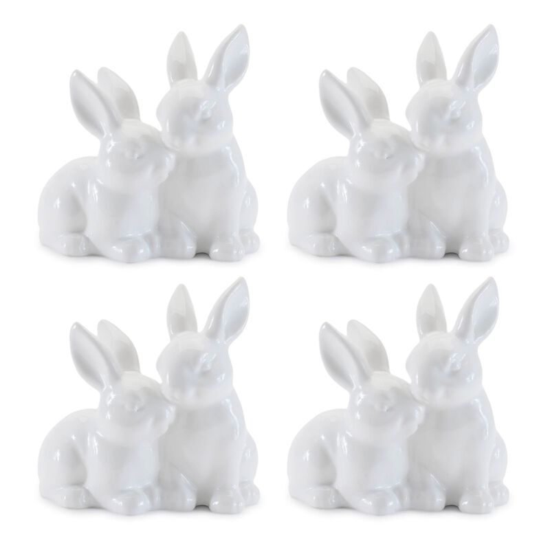 Set of 4 Ceramic Mini Garden Bunnies for Spring Decor, Shelf, or Tabletop Styling