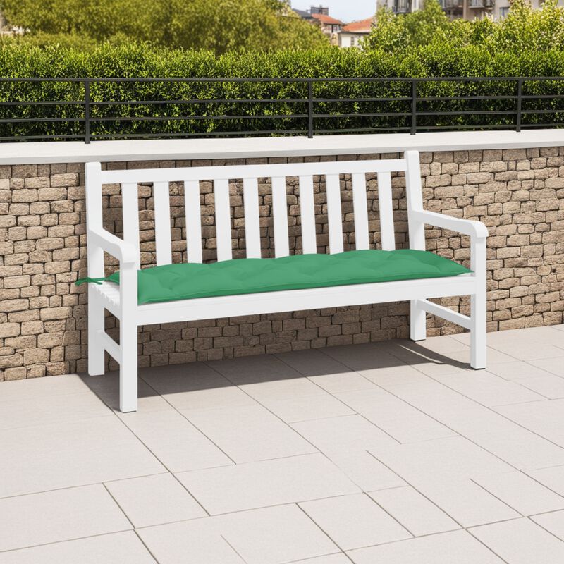 Outdoor Cushion for Bench, 59 Inch Tufted Stitch Green Oxford Fabric - Benzara