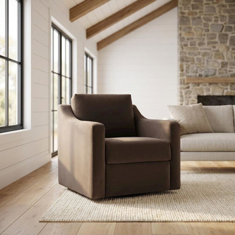Performance Velvet Swivel Accent Armchair for Living Room, Bedroom, Chocolate image number 3