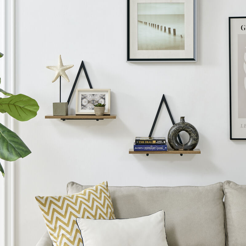 Contemporary Decorative Triangle Accent Metal Frame Wall Shelf - Reversible Configuration