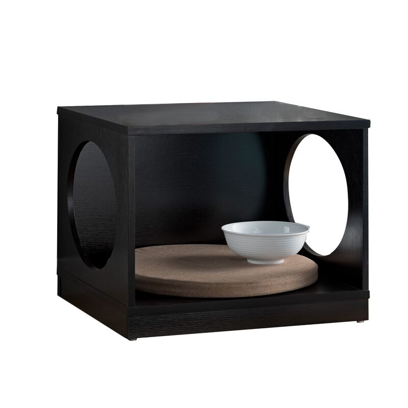 Wooden Pet End Table with Flat Base and Cutout Design on Sides, Black-Benzara image number 1