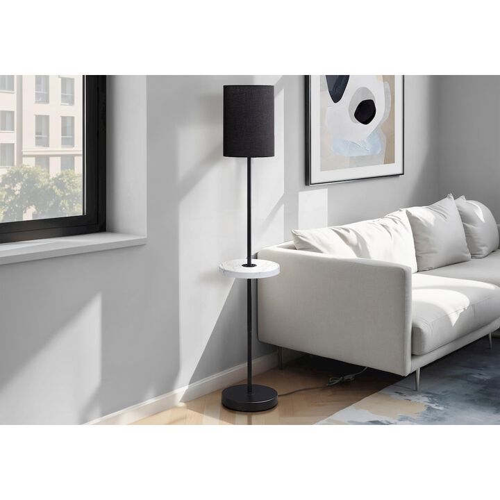 62"H, Floor Lamp, Black Metal, White Marble, Contemporary, Modern