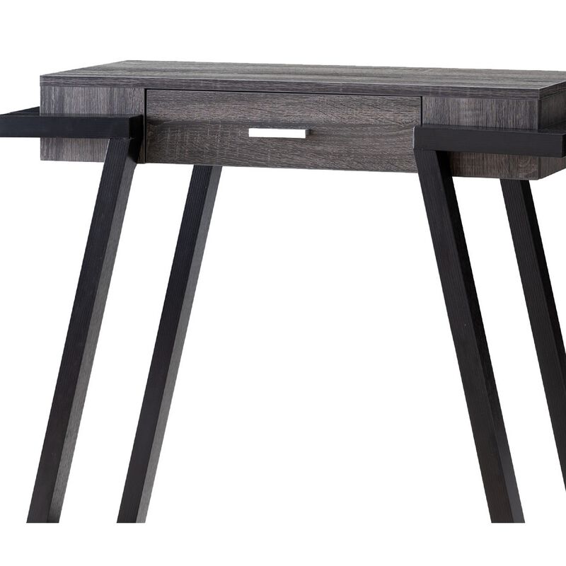 Wooden Console Table with Angled Leg Support and Drawer,Black and Gray-Benzara