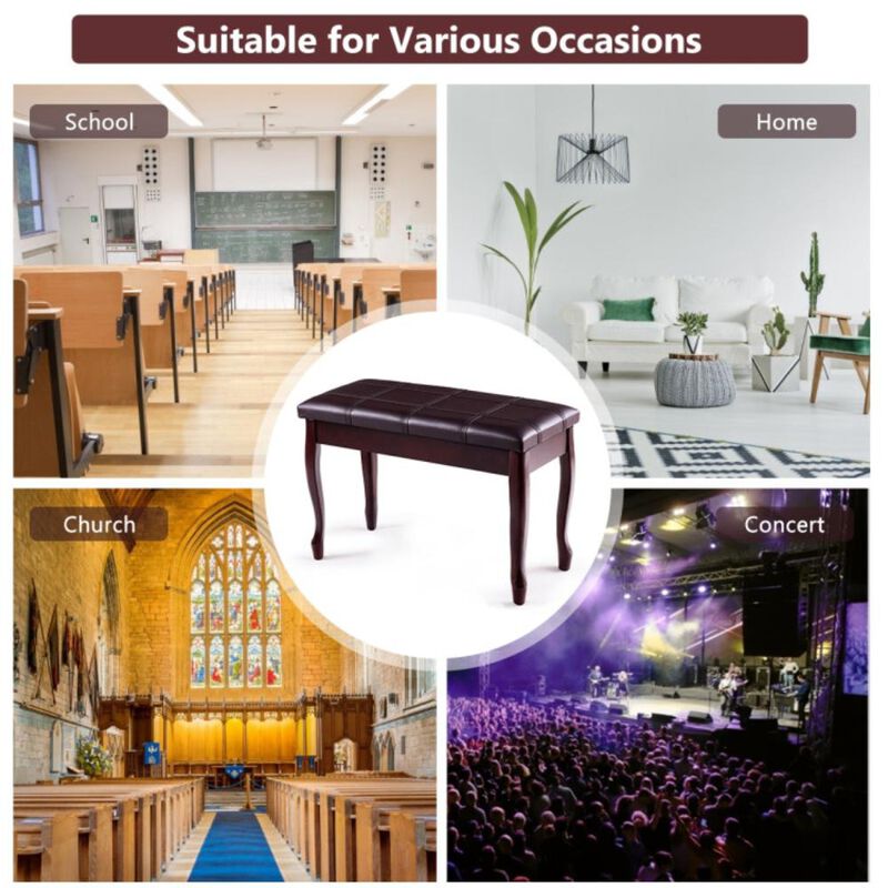 Hivvago Solid Wood PU Leather Piano Bench with Storage