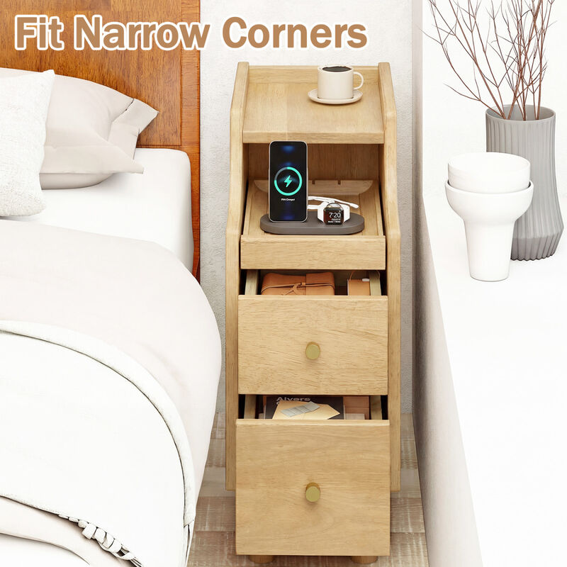 Set of 2 Wooden Bedside Nightstands with Pull-Out Tray and 2 Storage Drawers image number 3