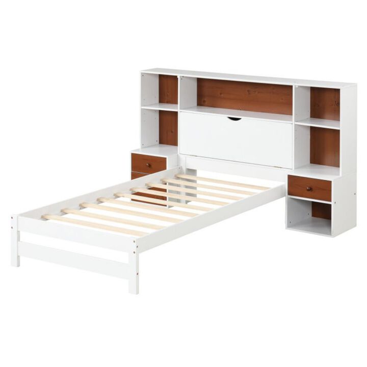 Bed Frame with Storage Headboard and Nightstands-Twin Size