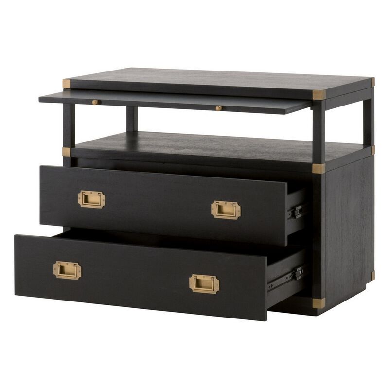 35 Inch Wood Nightstand with 2 Drawers and 1 Shelf, Modern Gold, Black-Benzara