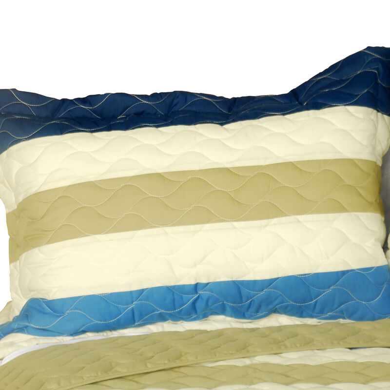 3 Piece Quilted Patchwork Quilt Set, Pure Sea Air Bedroom Bedding Design-Blue image number 2