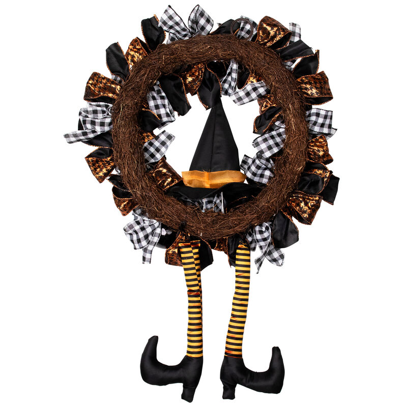 Orange and Black Witch with Bows Halloween Wreath  24-Inch  Unlit image number 7