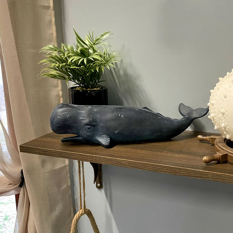 Sperm Whale Statue 15in Hand-Painted Resin Ocean Marine Decor Coastal Sculpture image number 5