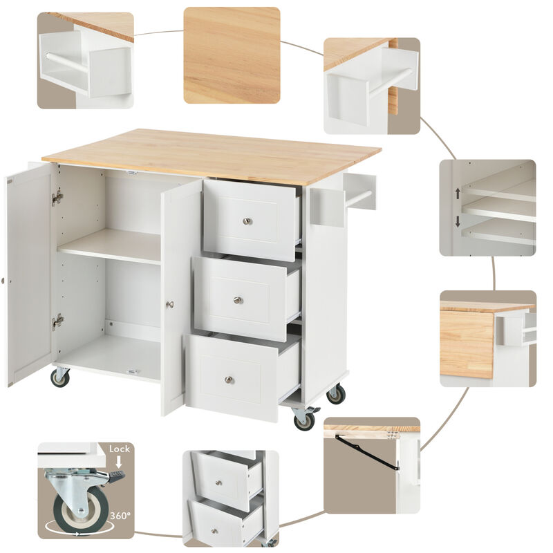 ELEMENT ACE Rolling Mobile Kitchen Island with Drop Leaf Breakfast Bar, Storage Cabinet, and Solid Wood Top image number 9