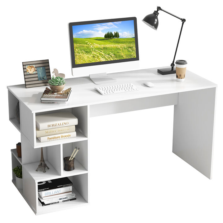 Costway 55'' Home Office Computer Desk Writing Study Workstation Laptop Table with Cubbies