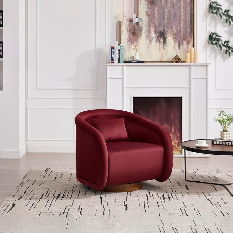 Envelor Luxury Boucle Velvet 360&deg; Swivel Barrel Accent Chair image number 2