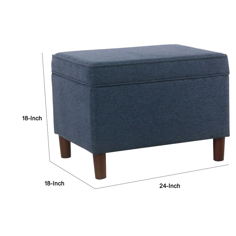 Fero Storage Ottoman, 24 Inch Rectangular Hinged Lid, Blue Upholstery