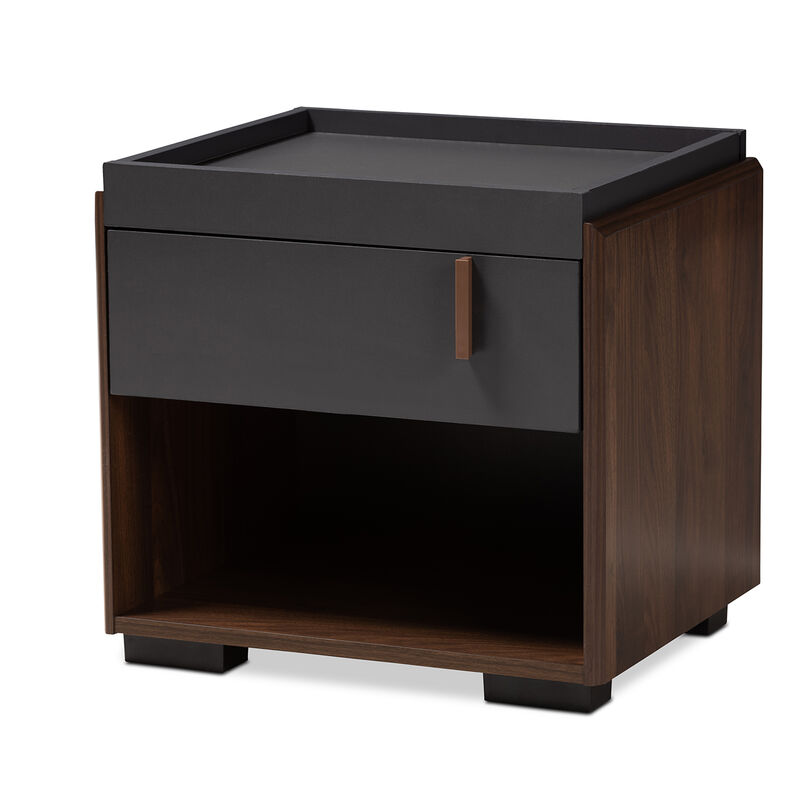Baxton Studio Rikke Modern Two Tone Gray And Walnut Finished Wood 1 Drawer Nightstand