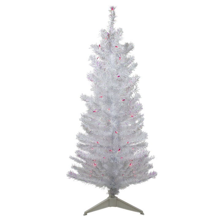 4 Pre-lit White Iridescent Pine Artificial Christmas Tree - Pink Lights