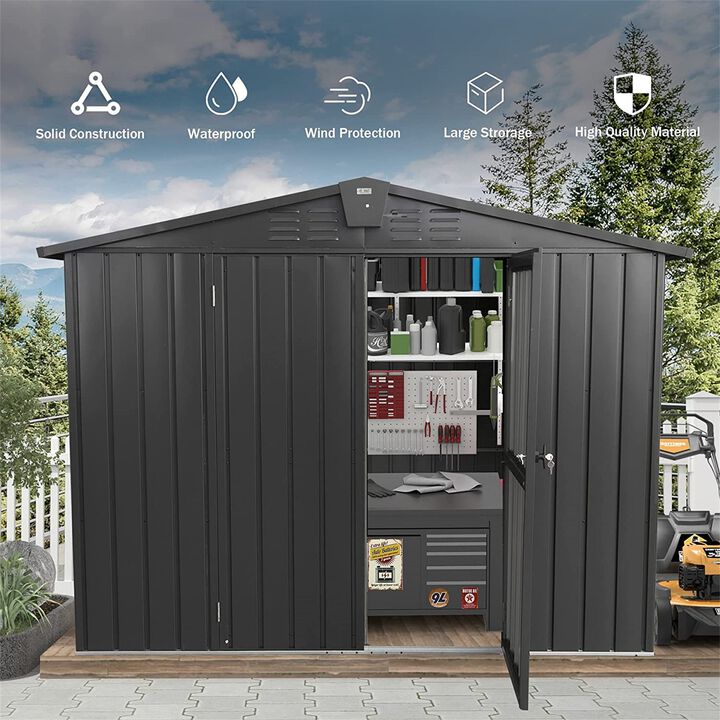 CLIHOME 8.2x6.2Ft Outdoor Metal Storage Shed,Patio Galvanized Steel Outdoor Storage Cabinet with Lock