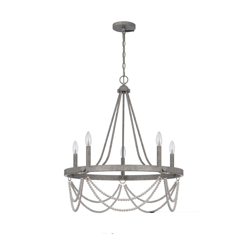 Lony 26 Inch Chandelier with White Beaded Candelabra Design, Metal - Benzara