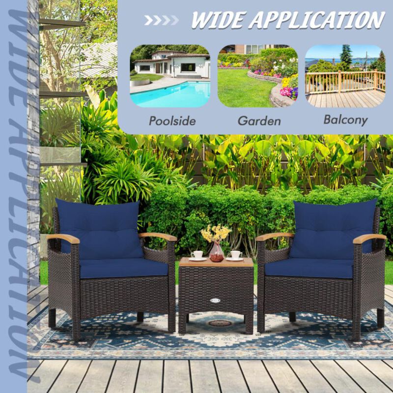 Hivvago 3 Pieces Patio Rattan Furniture Set with Removable Cushion