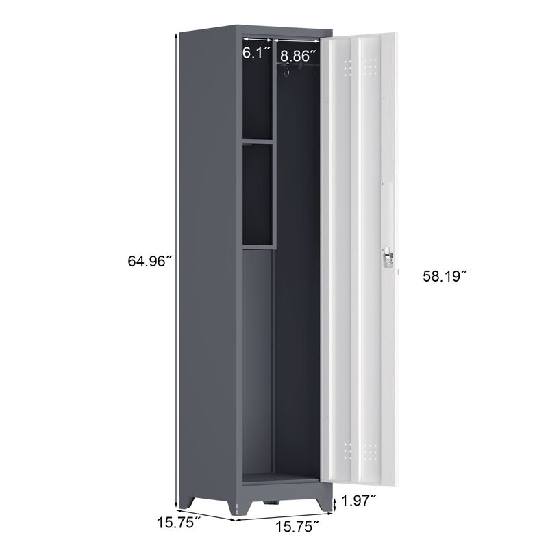 65" Narrow Broom Metal Cleaning Storage Cabinet With Hooks image number 1