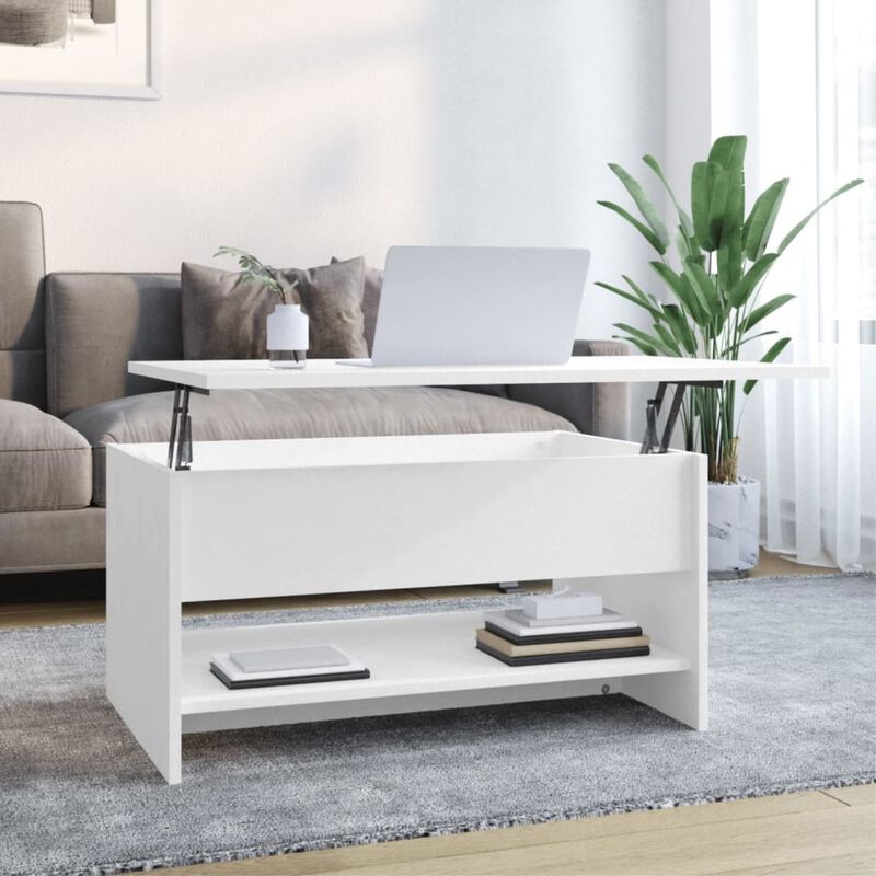 vidaXL Modern Coffee Table in White with Hidden Storage, Liftable Design, Made from Resistant, Moisture-Resistant Engineered Wood