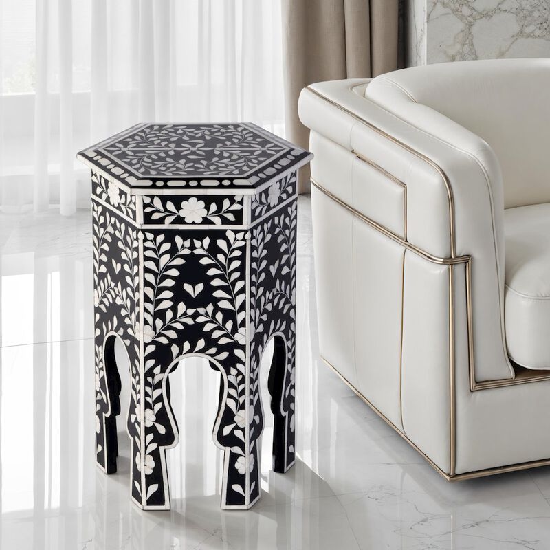 Butler Specialty Amaya 16 in. W Hexagon Bone Inlay Side Table, Black, White image number 1