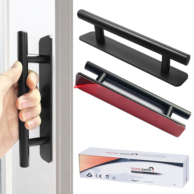 Self Adhesive Cabinet Handles Pulls - 2 Pack Aluminium Alloy Drawer Push Pull Handles Helper with Adhesive | No Drilling | Stick