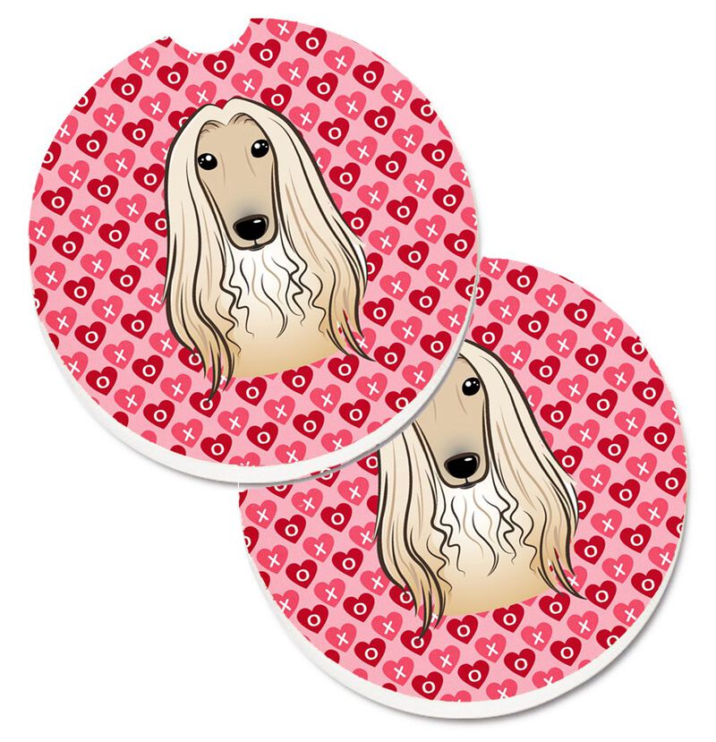 Caroline's Treasures Afghan Hound Hearts Set of 2 Cup Holder Car Coasters, 2.56, Multicolor
