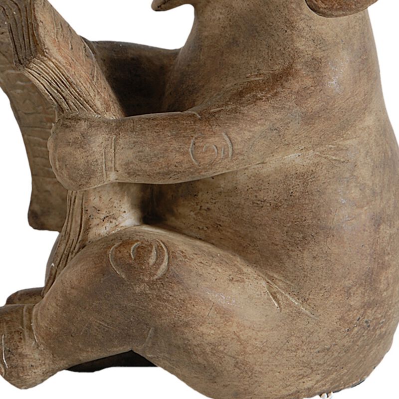 Ari Set of 2 Bookends, Reading Elephant Statuettes, Classic, Brown Resin - Benzara