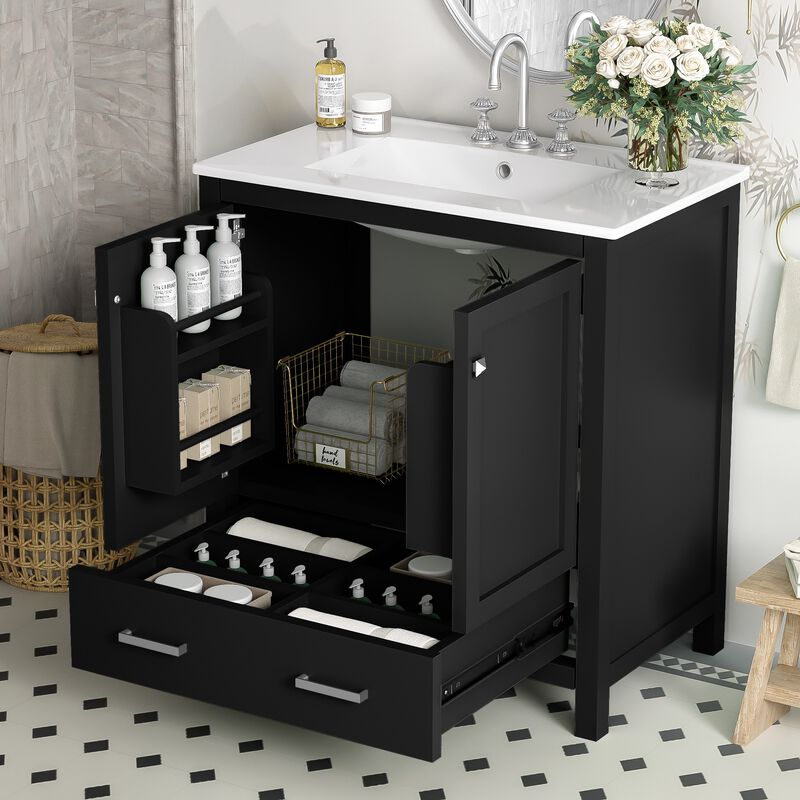 Contemporary 30-Inch Bathroom Vanity with Soft Close Doors and Drawer