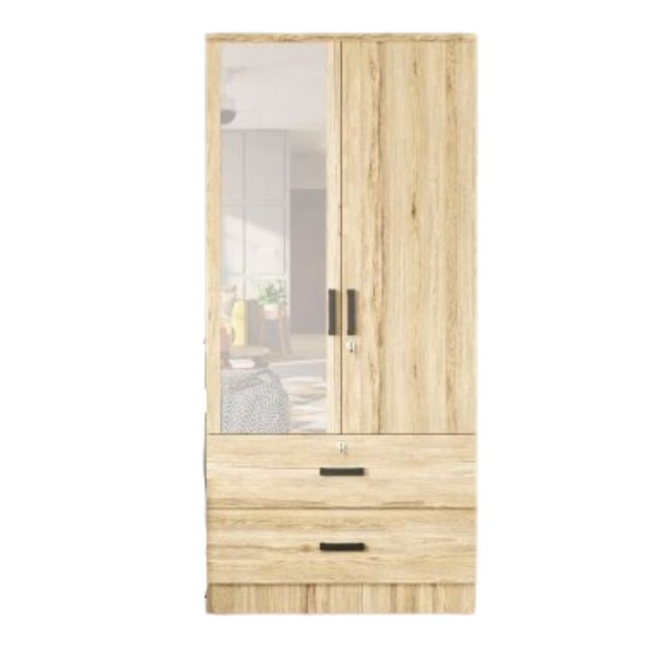 Mirrored 2 Doors Wardrobe & 2 Drawers 72" Tall