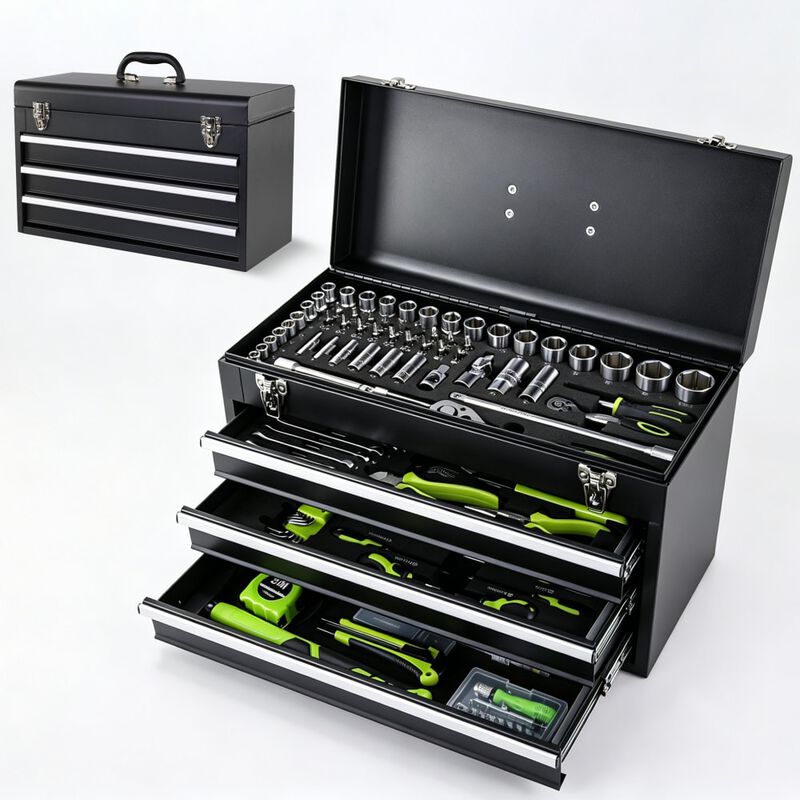 465-Piece Mechanics Tool Set with 3-Drawer Heavy Duty Metal Storage Box, Complete Home Repair Tool Kit image number 0