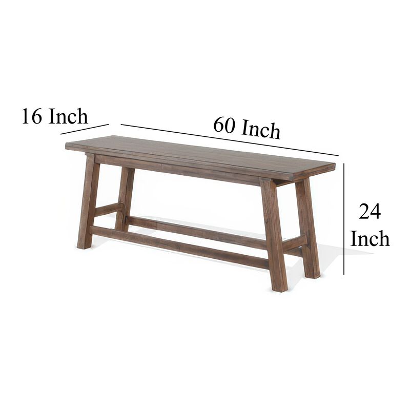 Yael Counter Height Bench, Light Brown Mahogany, Mindi Wood, 60 Inch - Benzara