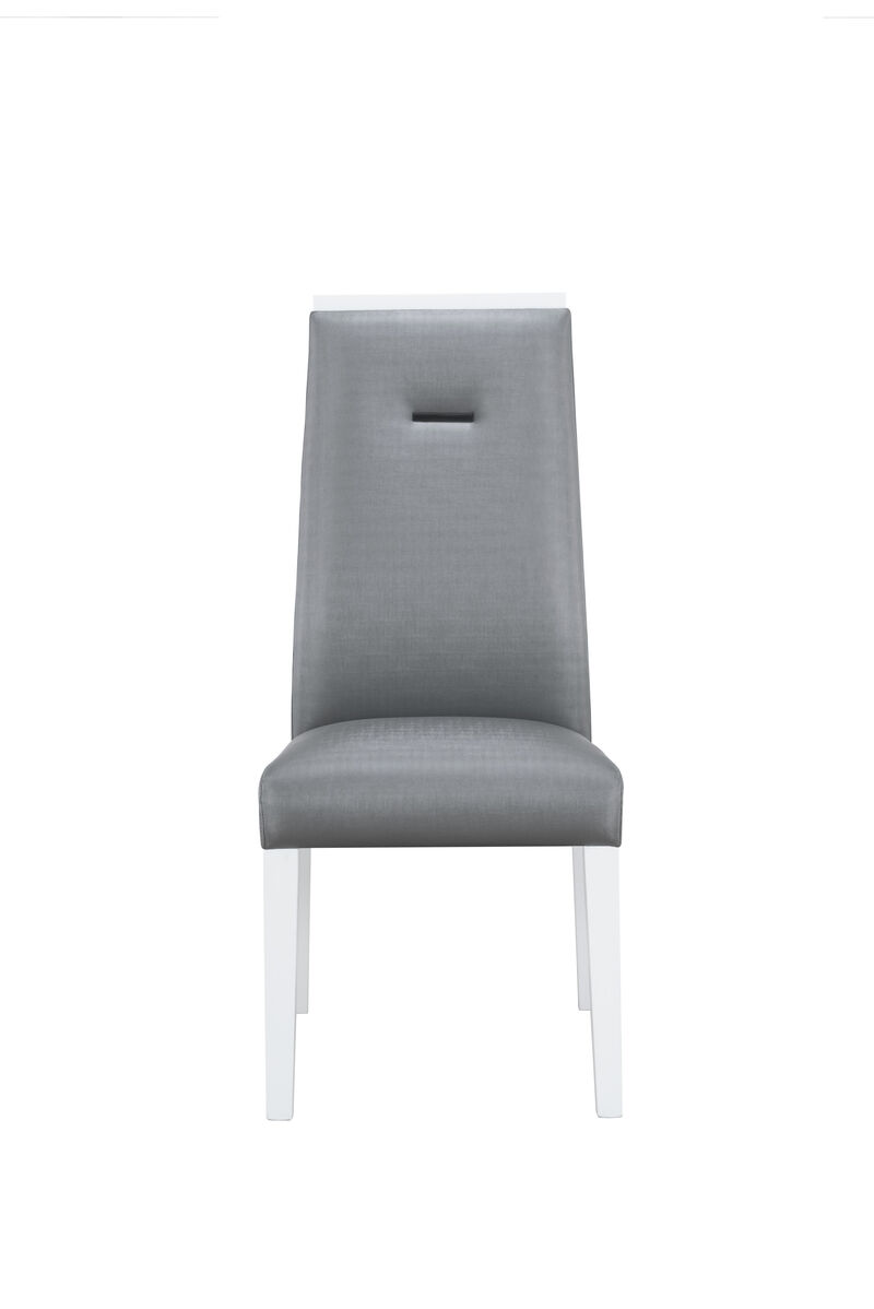 Hivvago Set of Two Gray And White Upholstered Faux Leather Dining Side Chairs